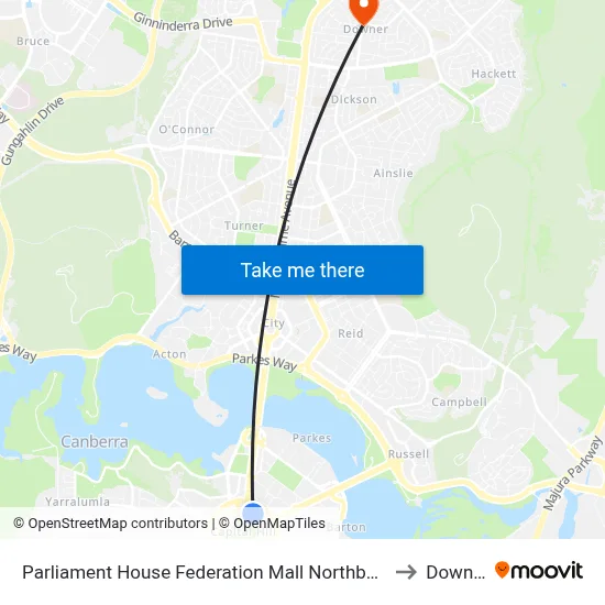 Parliament House Federation Mall Northbound to Downer map