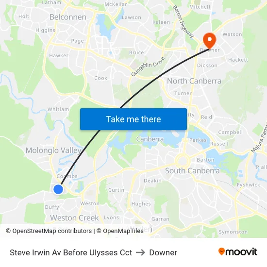 Steve Irwin Av Before Ulysses Cct to Downer map