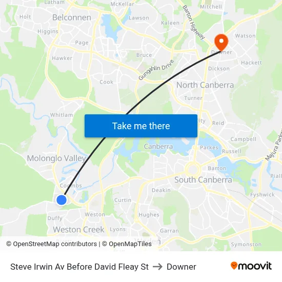 Steve Irwin Av Before David Fleay St to Downer map