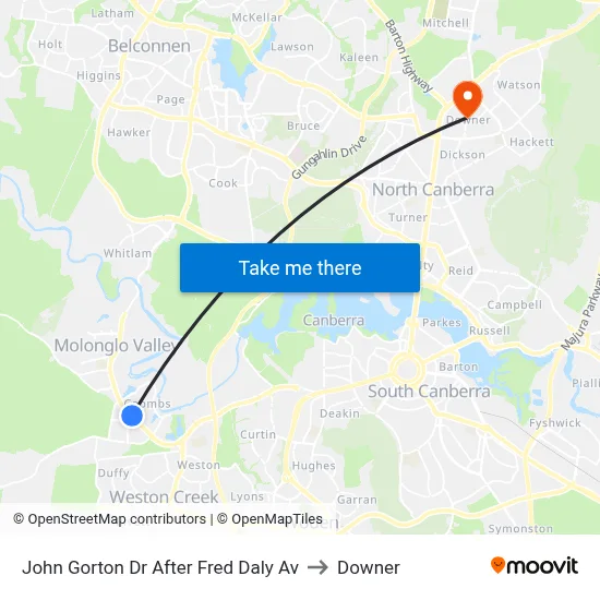 John Gorton Dr After Fred Daly Av to Downer map