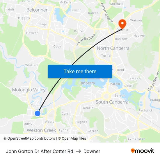 John Gorton Dr After Cotter Rd to Downer map