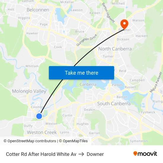 Cotter Rd After Harold White Av to Downer map