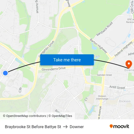Braybrooke St Before Battye St to Downer map