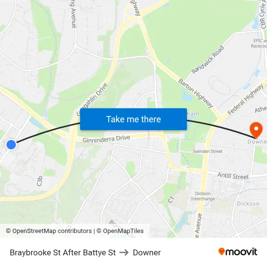 Braybrooke St After Battye St to Downer map