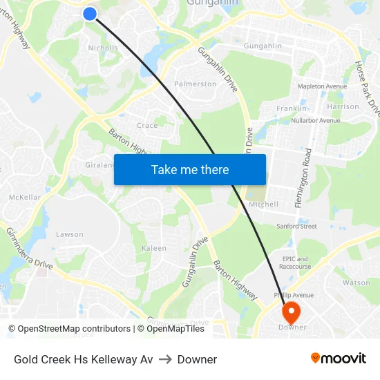Gold Creek Hs Kelleway Av to Downer map