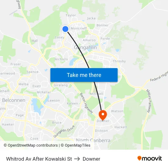 Whitrod Av After Kowalski St to Downer map