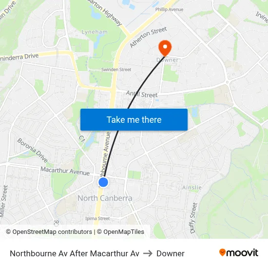 Northbourne Av After Macarthur Av to Downer map