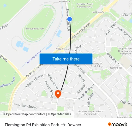 Flemington Rd Exhibition Park to Downer map