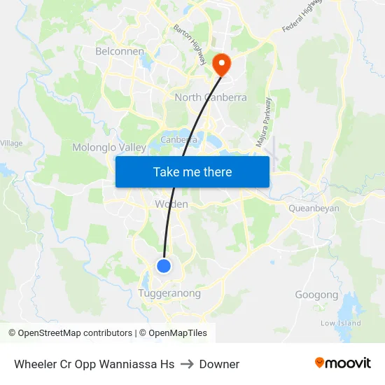 Wheeler Cr Opp Wanniassa Hs to Downer map