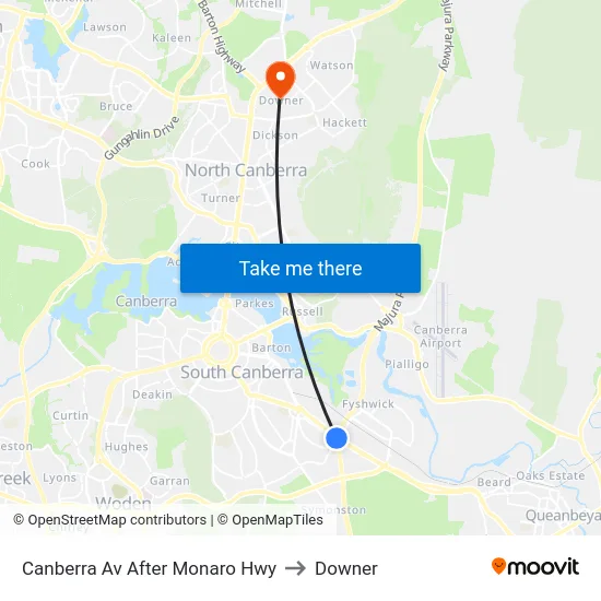 Canberra Av After Monaro Hwy to Downer map