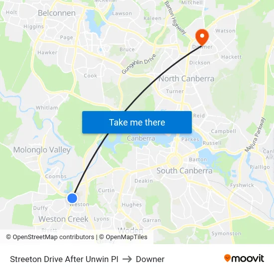 Streeton Drive After Unwin Pl to Downer map