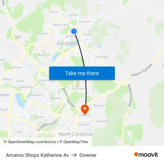 Amaroo Shops Katherine Av to Downer map