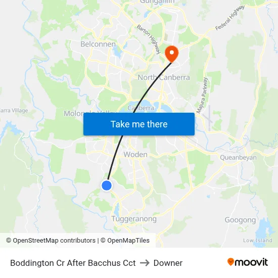 Boddington Cr After Bacchus Cct to Downer map