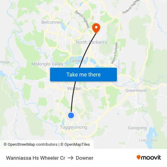 Wanniassa Hs Wheeler Cr to Downer map