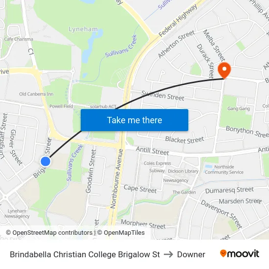 Brindabella Christian College Brigalow St to Downer map