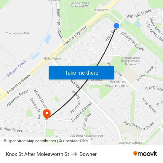 Knox St After Molesworth St to Downer map