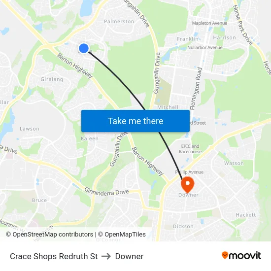 Crace Shops Redruth St to Downer map