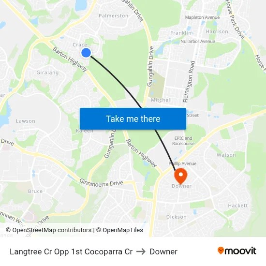 Langtree Cr Opp 1st Cocoparra Cr to Downer map