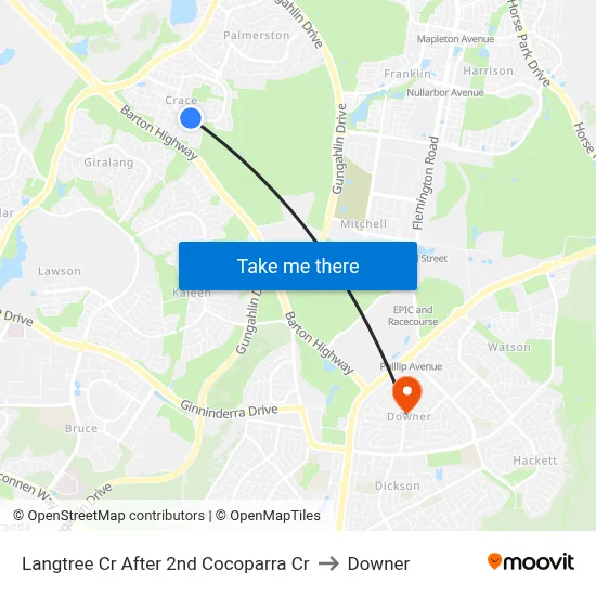Langtree Cr After 2nd Cocoparra Cr to Downer map
