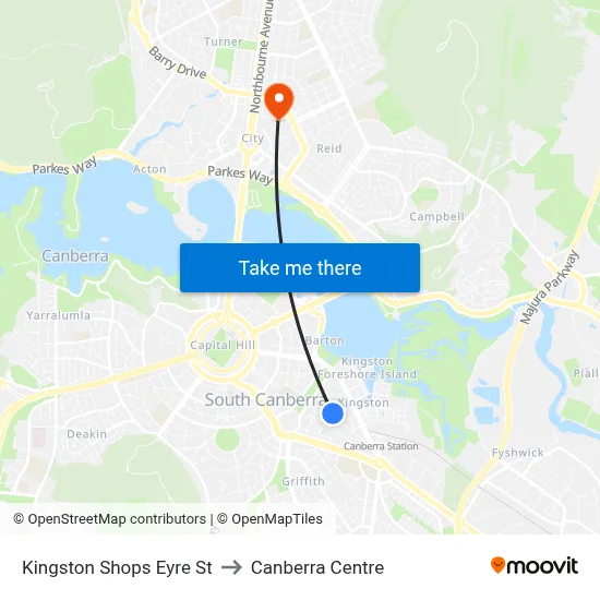 Kingston Shops Eyre St to Canberra Centre map