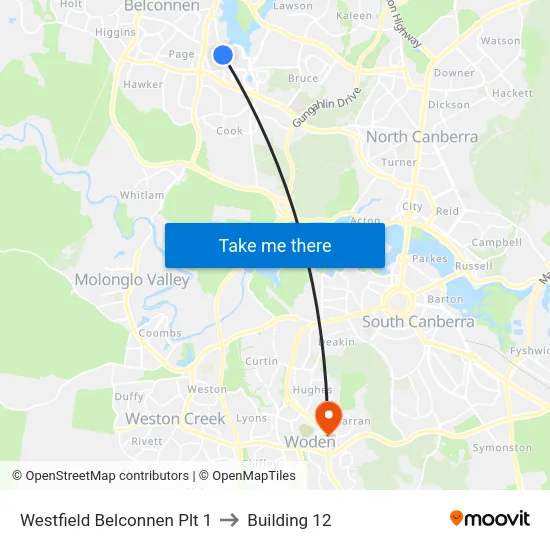 Westfield Belconnen Plt 1 to Building 12 map