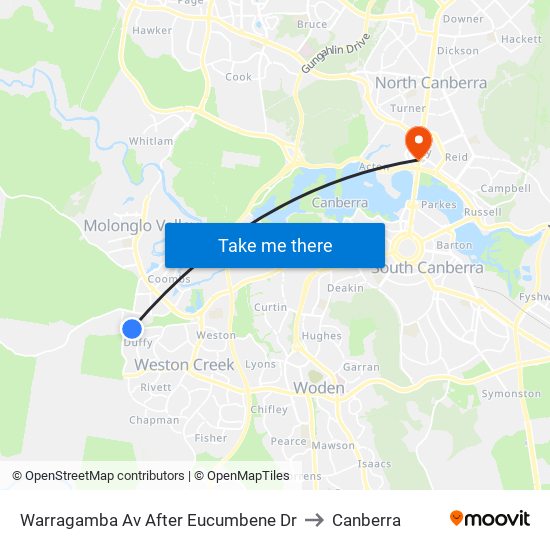 Warragamba Av After Eucumbene Dr to Canberra map