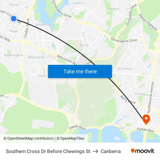Southern Cross Dr Before Chewings St to Canberra map