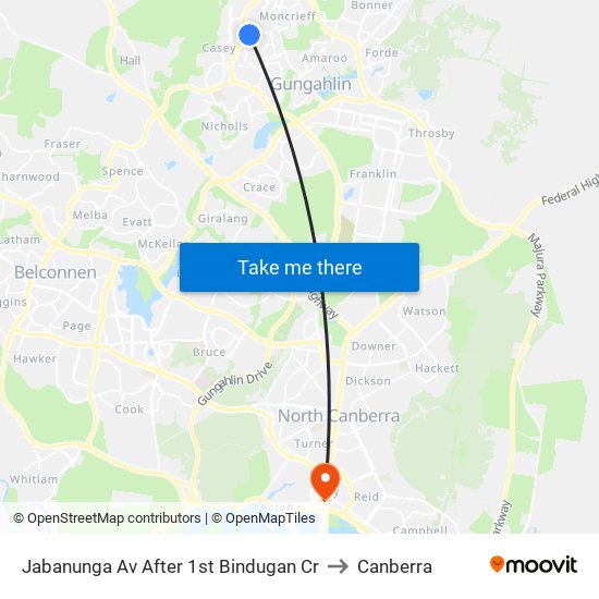 Jabanunga Av After 1st Bindugan Cr to Canberra map