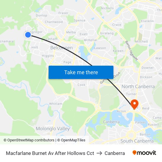 Macfarlane Burnet Av After Hollows Cct to Canberra map