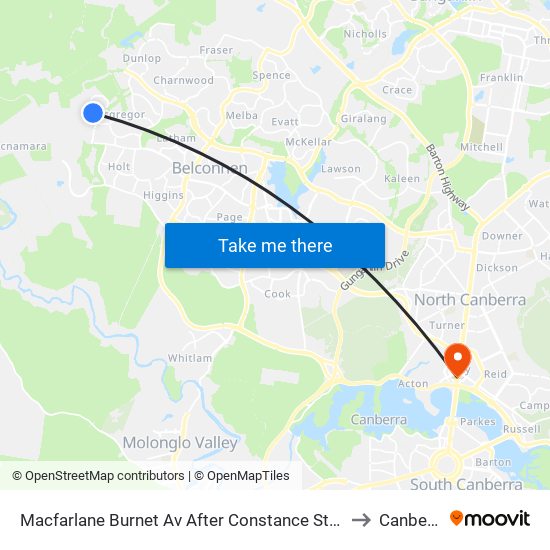 Macfarlane Burnet Av After Constance Stone St to Canberra map