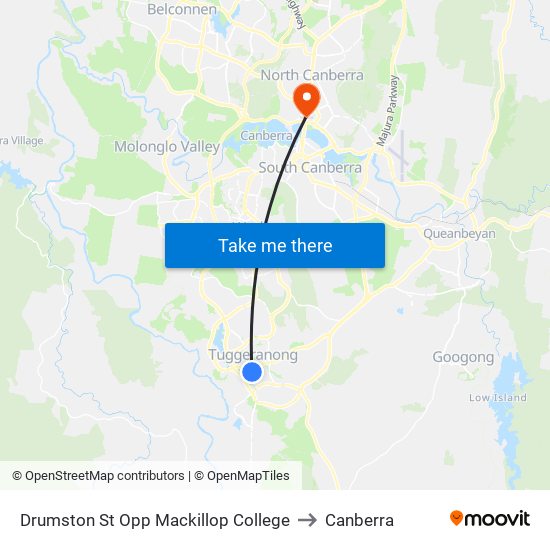 Drumston St Opp Mackillop College to Canberra map