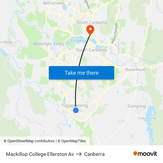 Mackillop College Ellerston Av to Canberra map