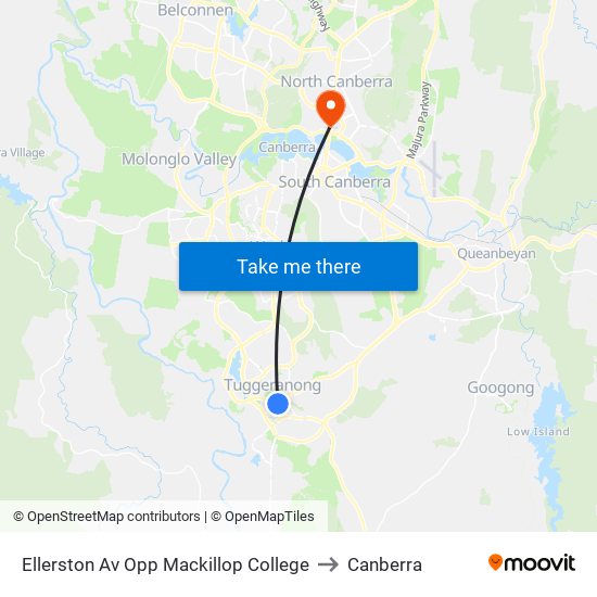 Ellerston Av Opp Mackillop College to Canberra map