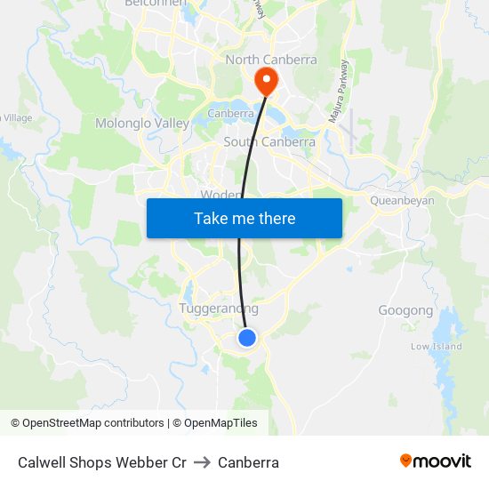 Calwell Shops Webber Cr to Canberra map