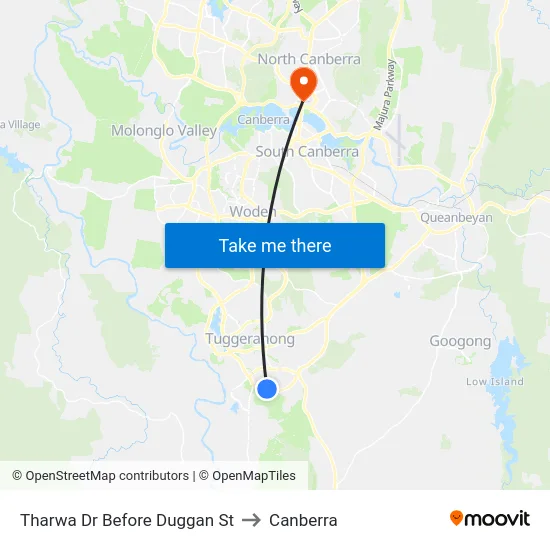 Tharwa Dr Before Duggan St to Canberra map