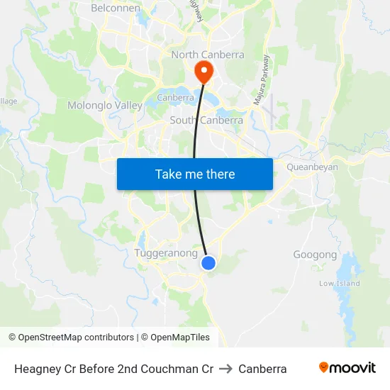 Heagney Cr Before 2nd Couchman Cr to Canberra map