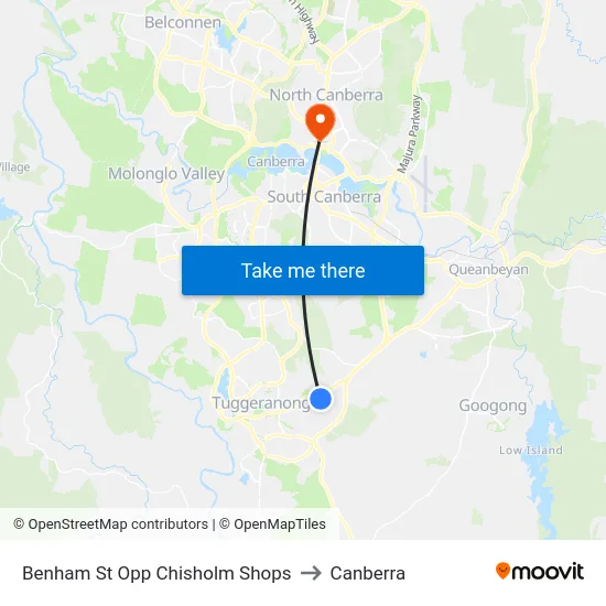Benham St Opp Chisholm Shops to Canberra map