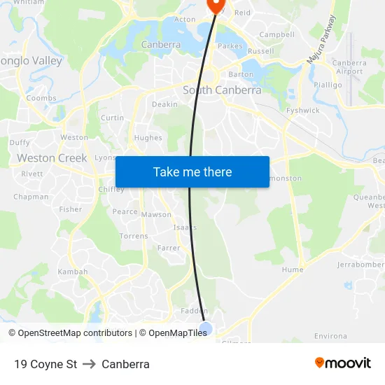 19 Coyne St to Canberra map