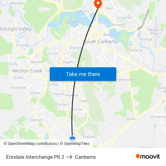 Erindale Interchange Plt 2 to Canberra map
