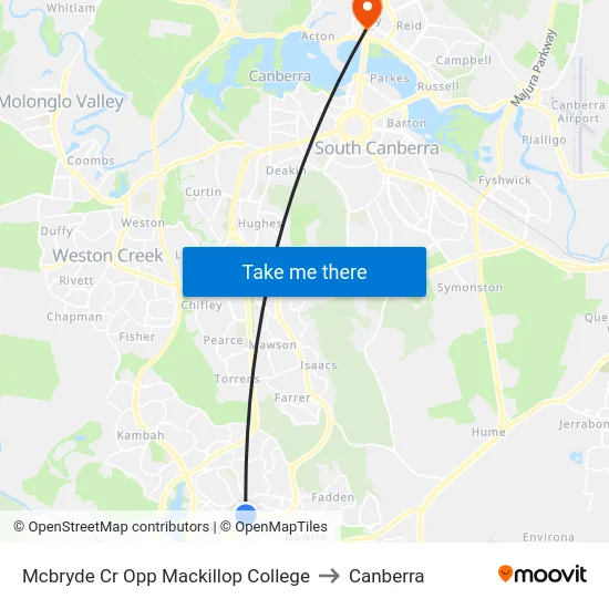 Mcbryde Cr Opp Mackillop College to Canberra map