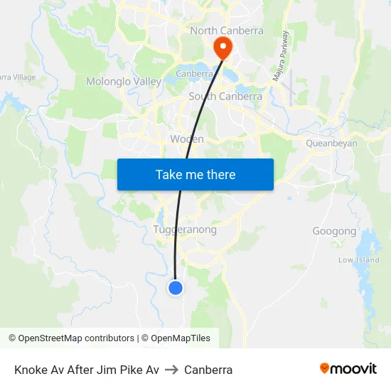 Knoke Av After Jim Pike Av to Canberra map