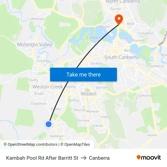 Kambah Pool Rd After Barritt St to Canberra map