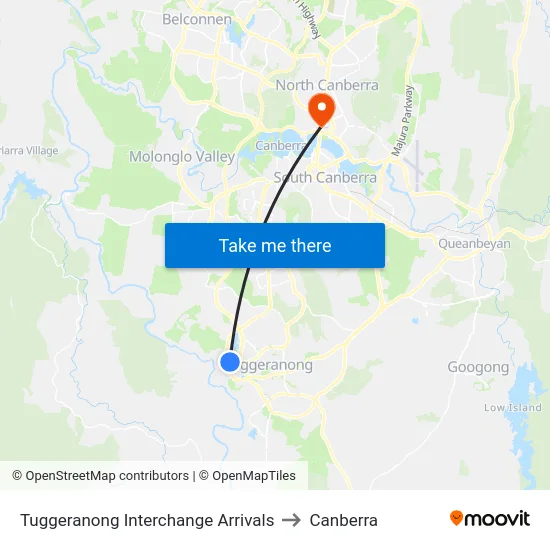 Tuggeranong Interchange Arrivals to Canberra map