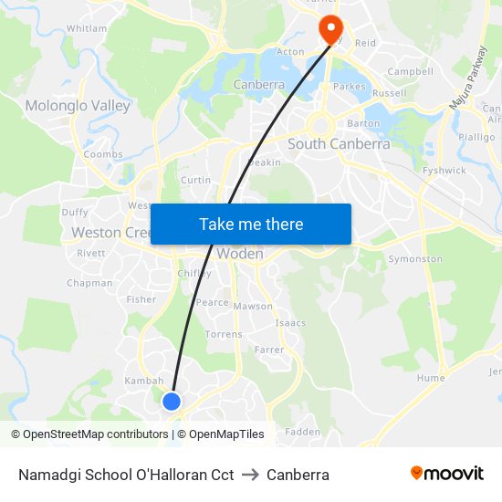 Namadgi School O'Halloran Cct to Canberra map