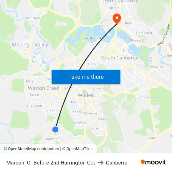 Marconi Cr Before 2nd Harrington Cct to Canberra map