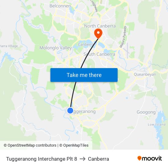 Tuggeranong Interchange Plt 8 to Canberra map