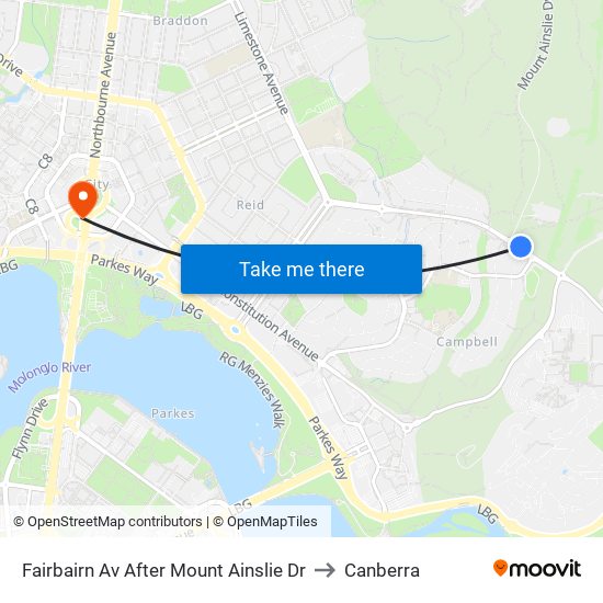 Fairbairn Av After Mount Ainslie Dr to Canberra map