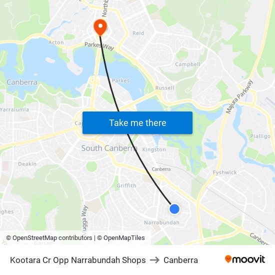 Kootara Cr Opp Narrabundah Shops to Canberra map