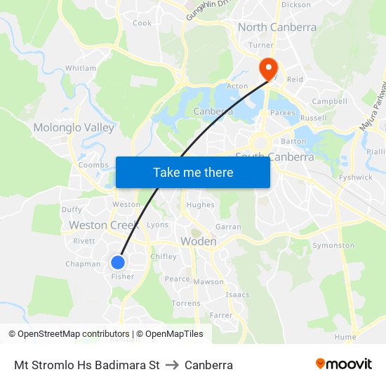 Mt Stromlo Hs Badimara St to Canberra map