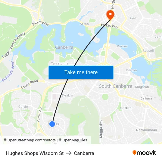 Hughes Shops Wisdom St to Canberra map